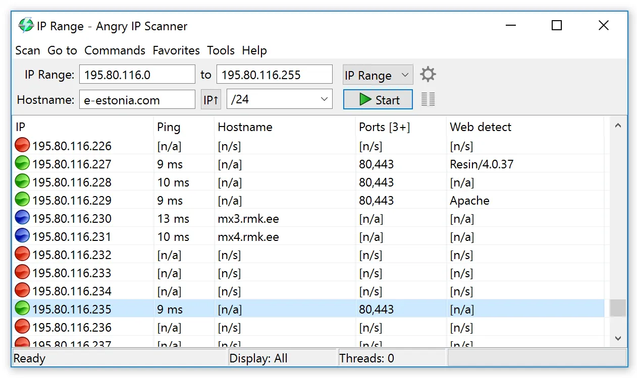 Angry IP Scanner interface as published by Anton Keks