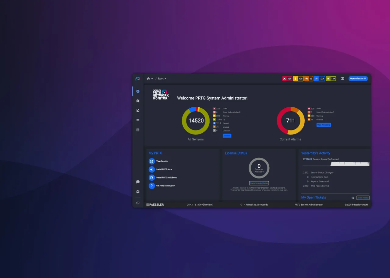PRTG Network Monitor interface as published by Paessler