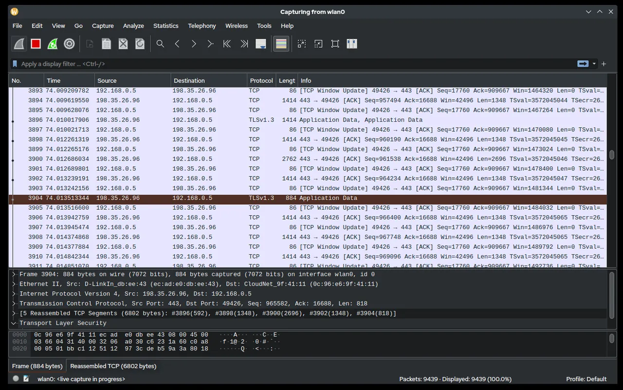 Wireshark interface as published by Wireshark Foundation